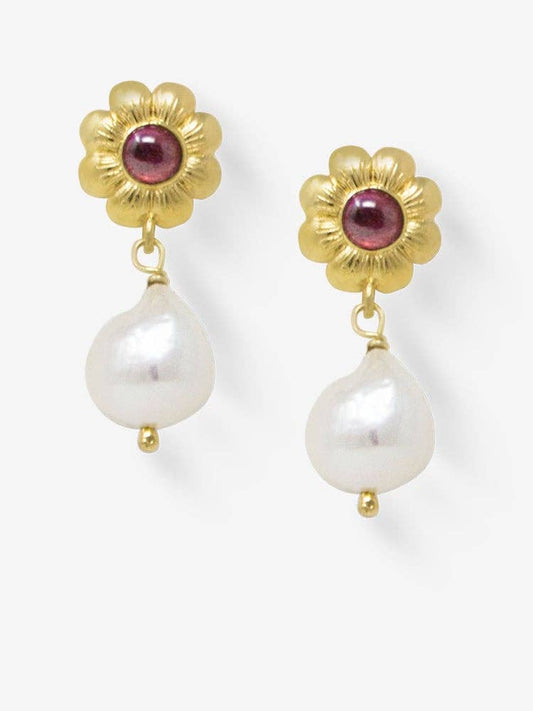 Mini Flower Gold-plated Rhodolite Earrings