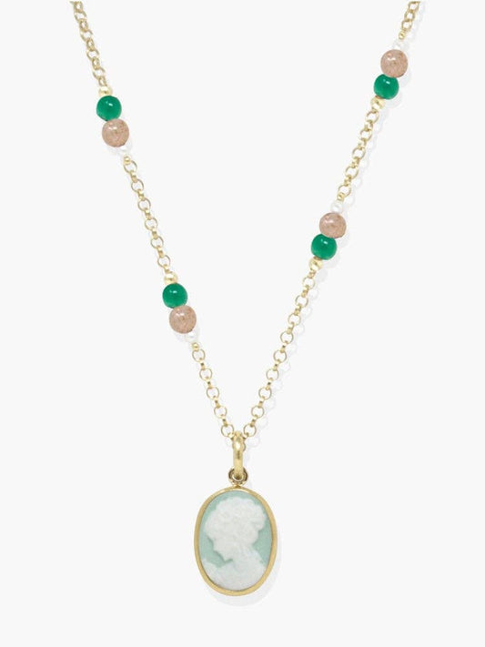 Little Lovelies Gold-plated Green Cameo Necklace
