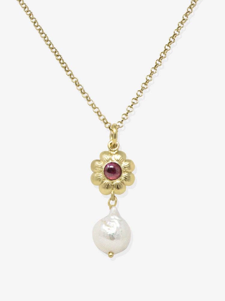 Mini Flower Gold-plated Rhodolite Necklace