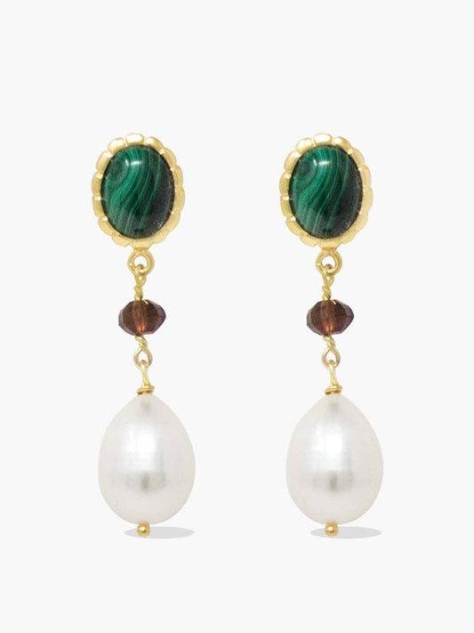 Malachite, Garnet & Pearl Drop Earrings
